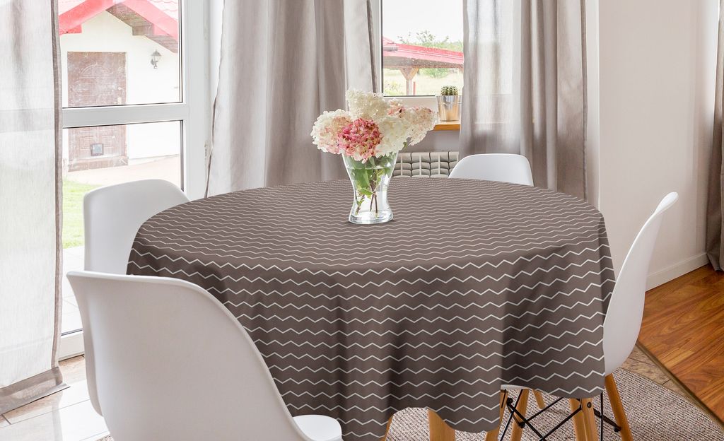ABAKUHAUS Erdfarben Runde Tischdecke, Wellenförmige Zickzacklinien, Kreis Tischdecke Abdeckung für Esszimmer Küche Dekoration, 150 cm, Taupe und...