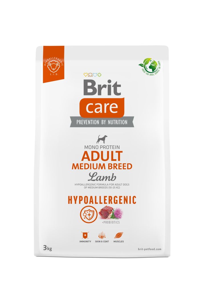 Brit Care Hypoallergenes Hundefutter für Erwachsene, mittelgroß, Lamm, 3 kg