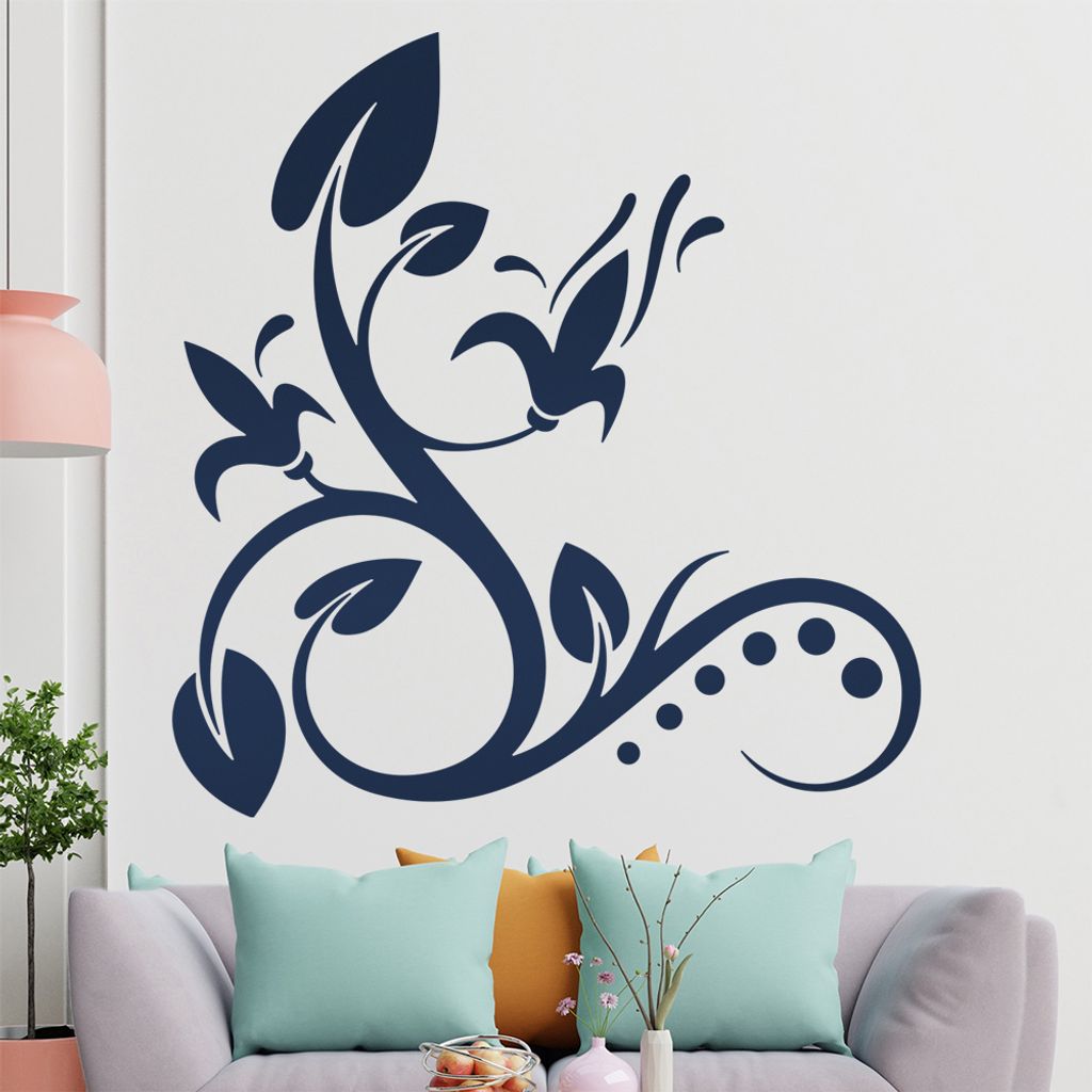 Blume - Linien Punkte Wandtattoo in 6 Größen - Wandaufkleber Wall Sticker - Dekoration, Küche, Wohnzimmer, Schlafzimmer, Badezimmer