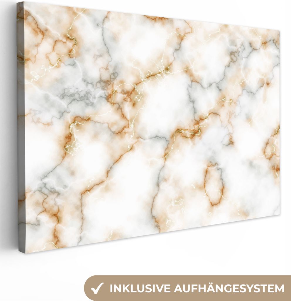 OneMillionCanvasses - Leinwandbilder - 140x90 cm, Marmor - Weiß - Grau - Gold, Wandbilder Kunstdruck Wanddekoration - Foto auf Leinwand - Gemäl...