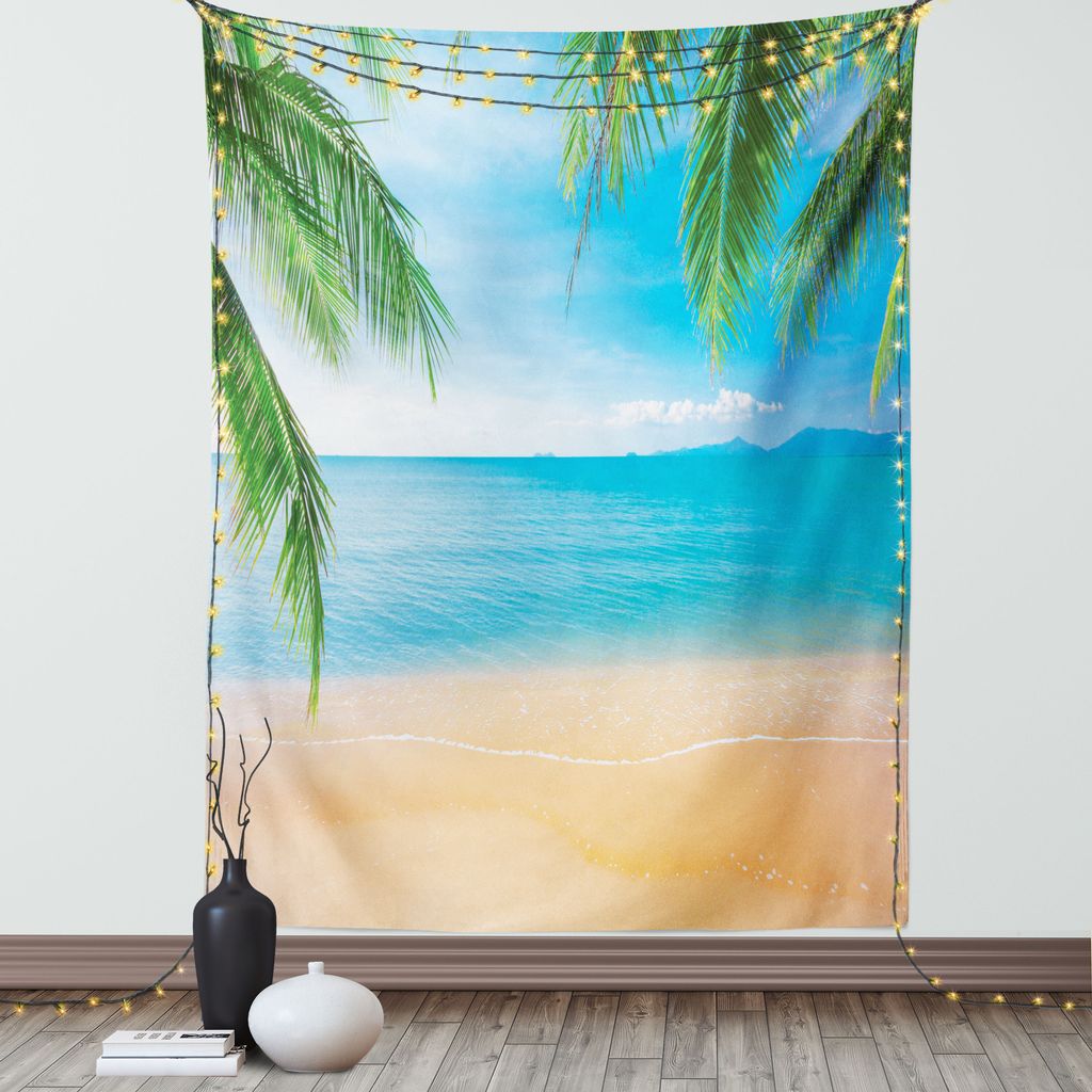 ABAKUHAUS Strand Wandteppich, Exotisches Lagunen Sand Ozean Paradies Bild Thailand Natur Bild, Wohnzimmer Schlafzimmer Seidiger Satin Wandtuch, 100...