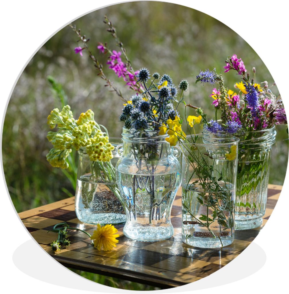 MuchoWow Rundes Wandbild - Runde Bilder Vase - Blumen - Farben Ø 90 cm Kreis Wanddekoration Kunststoff - Wandkreis - Wandschmuck - Wand-Kreis - ...