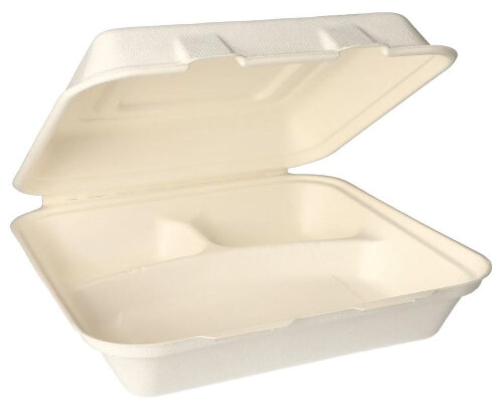 300 Menüboxen, Zuckerrohr "pure" 3-geteilt 8 cm x 24 cm x 24 cm weiss