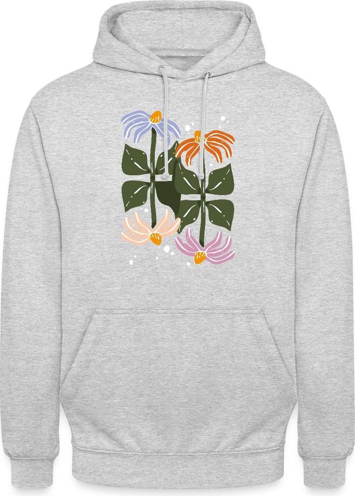 Spreadshirt Bunte Retro Blumen Illustration Im Boho Stil Uni Hoodie, M, Hellgrau meliert