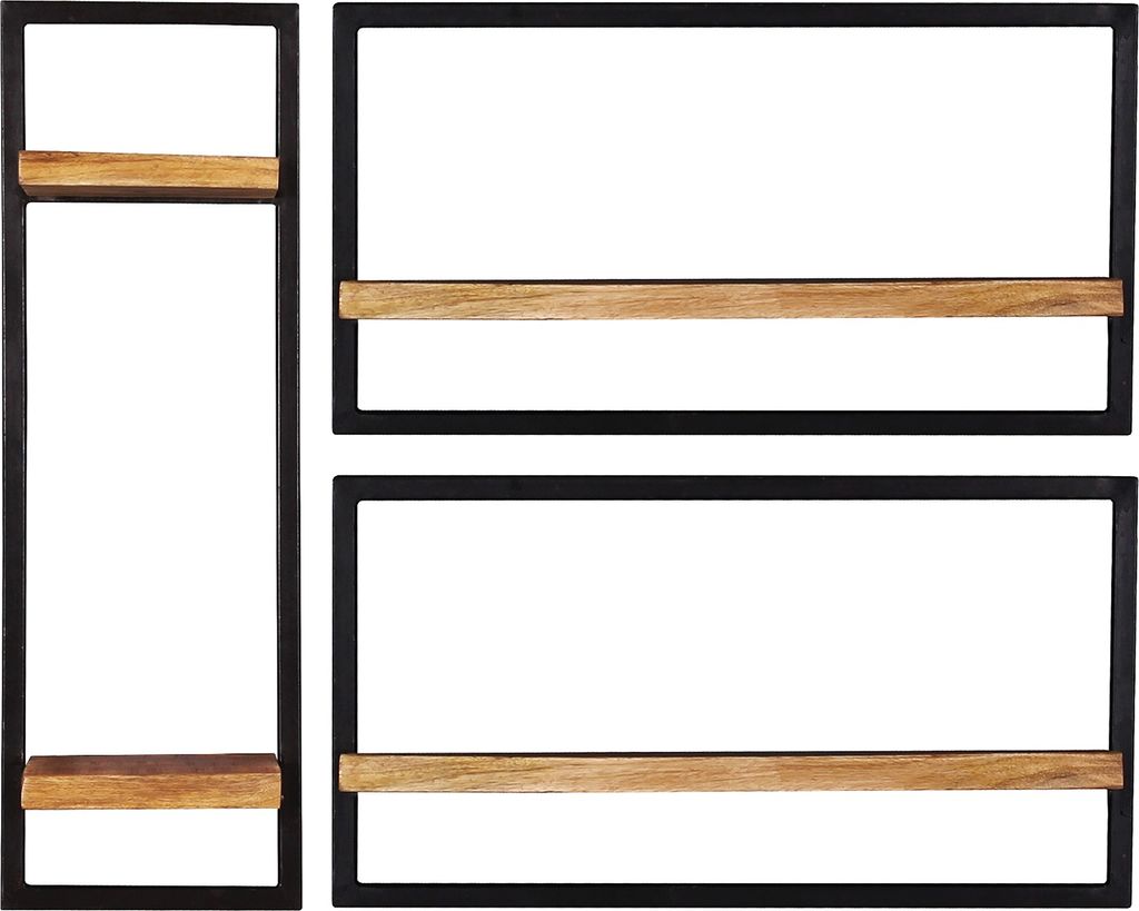 SIT Möbel Wandregal-Set | 3-tlg. | Regalböden Mango-Holz natur | Metallrahmen schwarz | B 95 x T 25 x H 75 cm | 14300-09 | Serie SIDNEY