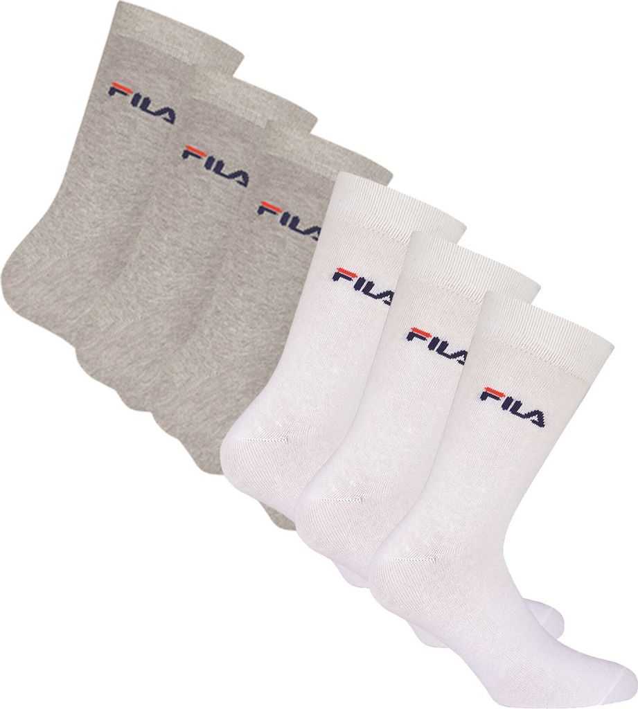 FILA Unisex Socken, 6er Pack - Strümpfe, Street, Lifesyle, Sport (2x 3 Paar) Grau/Weiß 43-46