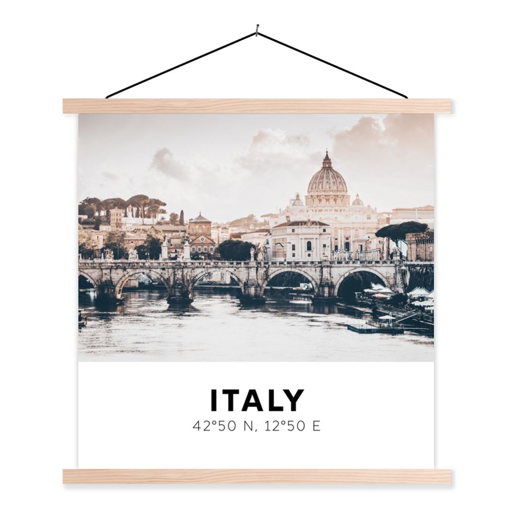 MuchoWow Textilposter Rom - Italien - Sommer - Skyline - Wasser 60x60 cm mit holzfarbenen Rahmen - Wanddekoration