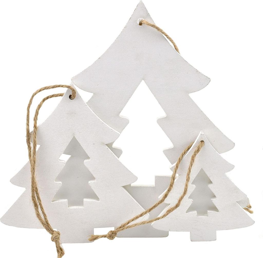 Holzhänger "Tannenbaum" in Weiß - 3 Stück 9/13/20cm - DE16-036