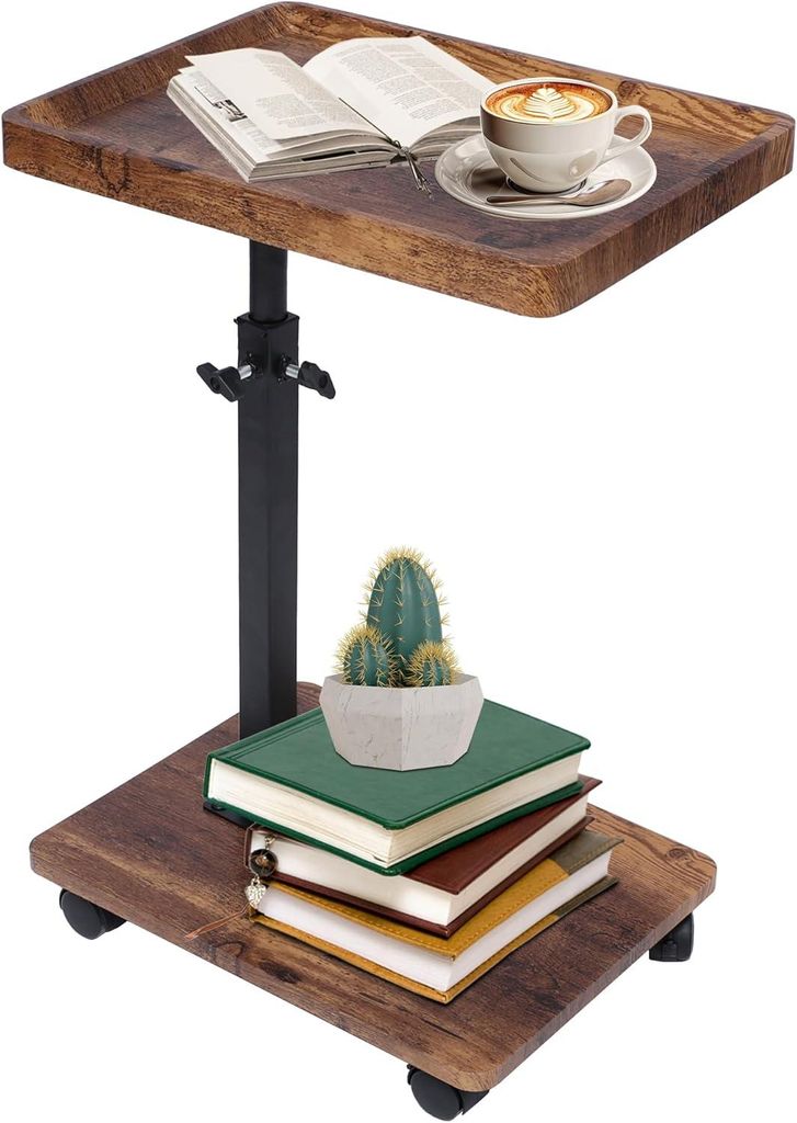 Beistelltisch Verstellbarer C-förmiger Beistelltisch,Couchtisch,Sofatisch mit Rollen,Höhenverstellbar 45–80 cm, mit 360° drehbar,Wohnzimmertis...