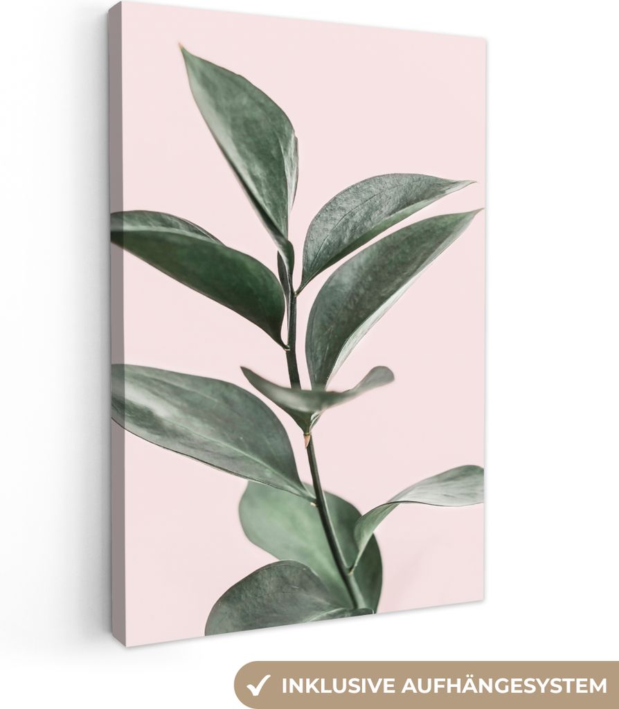 OneMillionCanvasses - Leinwandbilder - 90x140 cm, Pflanzen - Grün - Natur - Rosa, Wandbilder Kunstdruck Wanddekoration - Foto auf Leinwand - Gem...