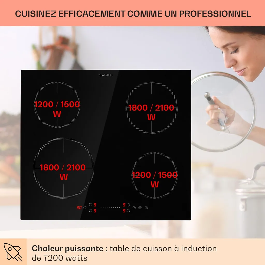Table Cuisson Induction 7200W Sécurisée Finis les Plats Brûlés 4 Feux - 3