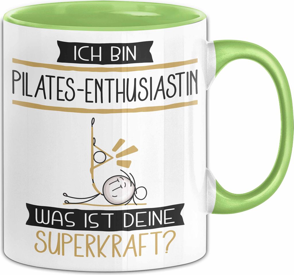 Pilates-Enthusiastin Geschenk Tasse Ich Bin Pilates-Enthusiastin Was Ist Deine Superkraft Geschenkidee Lustig Geburtstag Weihnachten (Grün)