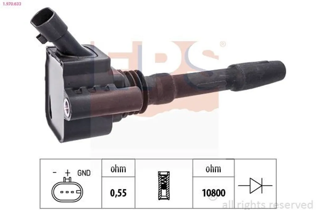 EPS 1.970.633 Bobina di accensione per OPEL COMBO Furgone/Station wagon (X12) Combo Combi / Tour (X12) per FIAT DOBLO Furgone/Station wagon (263) TIPO Station wagon (356) 500X (334) 500L