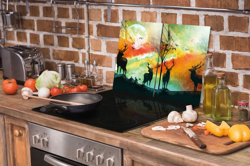 Copripiano Cottura 2 Pezzi 35x52 | Vetro Decor Cervo per Cucina - 8