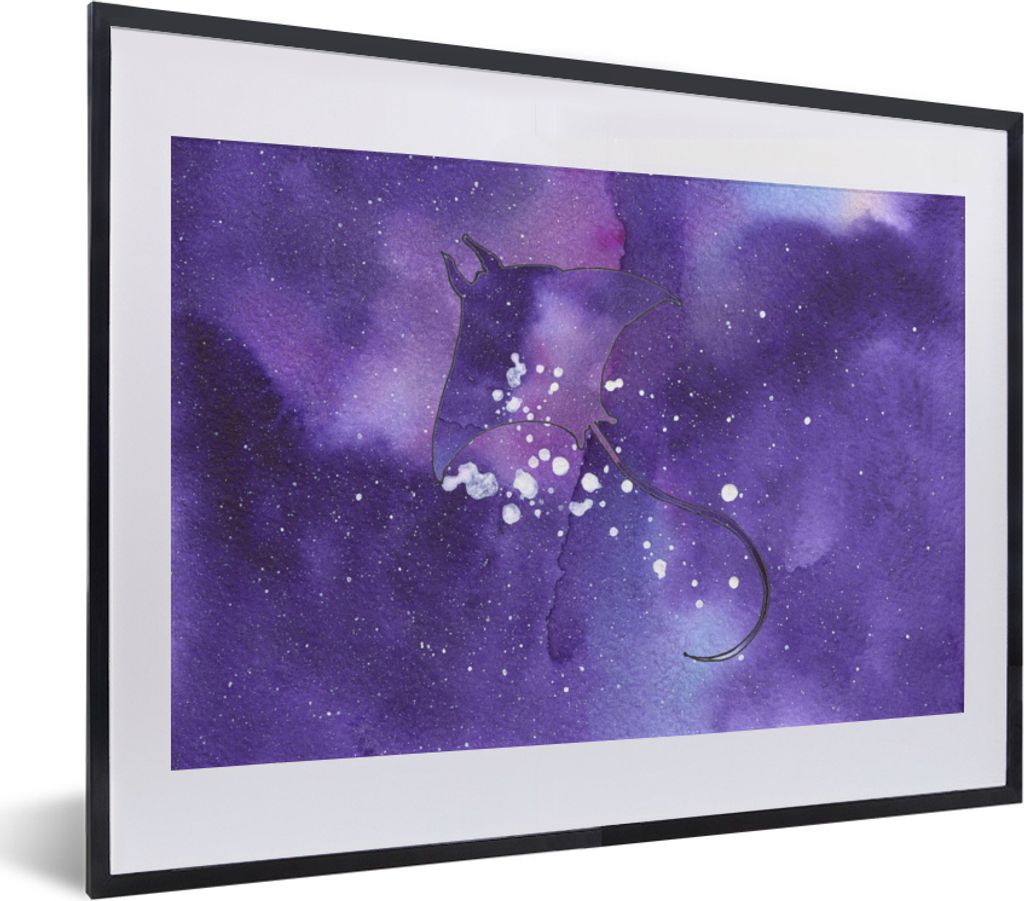 MuchoWow MuchoWow Gerahmtes Poster Manta - Weltraum - Lila 40x30 cm - Poster mit zchwarzem Bilderrahmen - Bilderrahmen - Poster im Rahmen