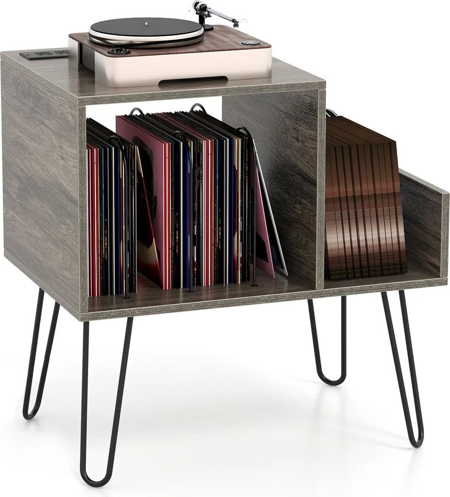 Rangement vinyles pratique avec prise intégrée pour en finir avec le désordre