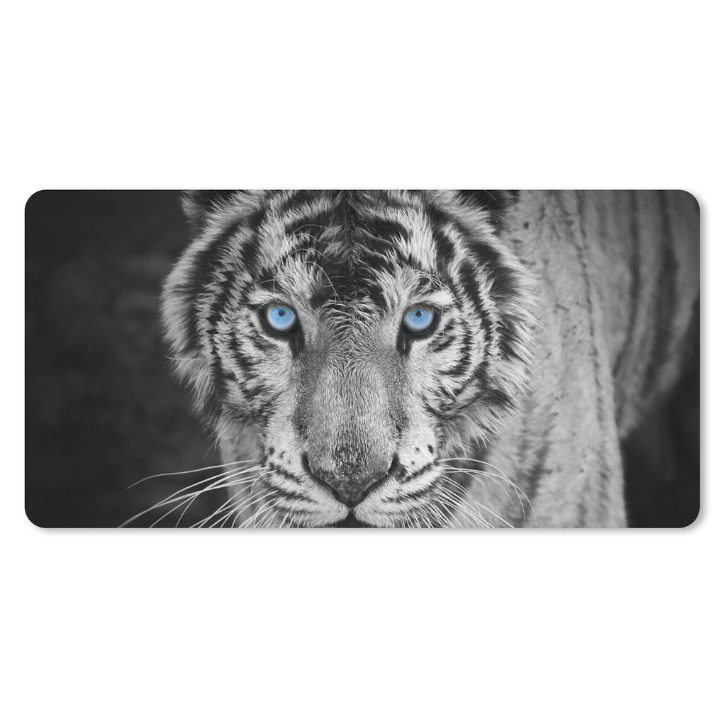 MuchoWow Mauspad Mousepad Tiere - Tiger - Schwarz und weiß - Augen - Blau 60x30 cm - Mousepads - Maus Mat - Pad - Mausunterlage - Nachhaltig