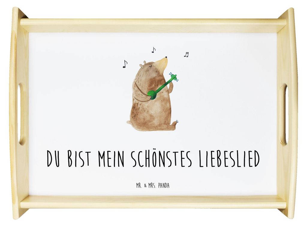 Mr. & Mrs. Panda Tablett Bär Lied - Weiß - Geschenk, Herz, Frau, holz serviertablett, Freundin, Deko, Valentinstag, aus, Teddy, Holztablett