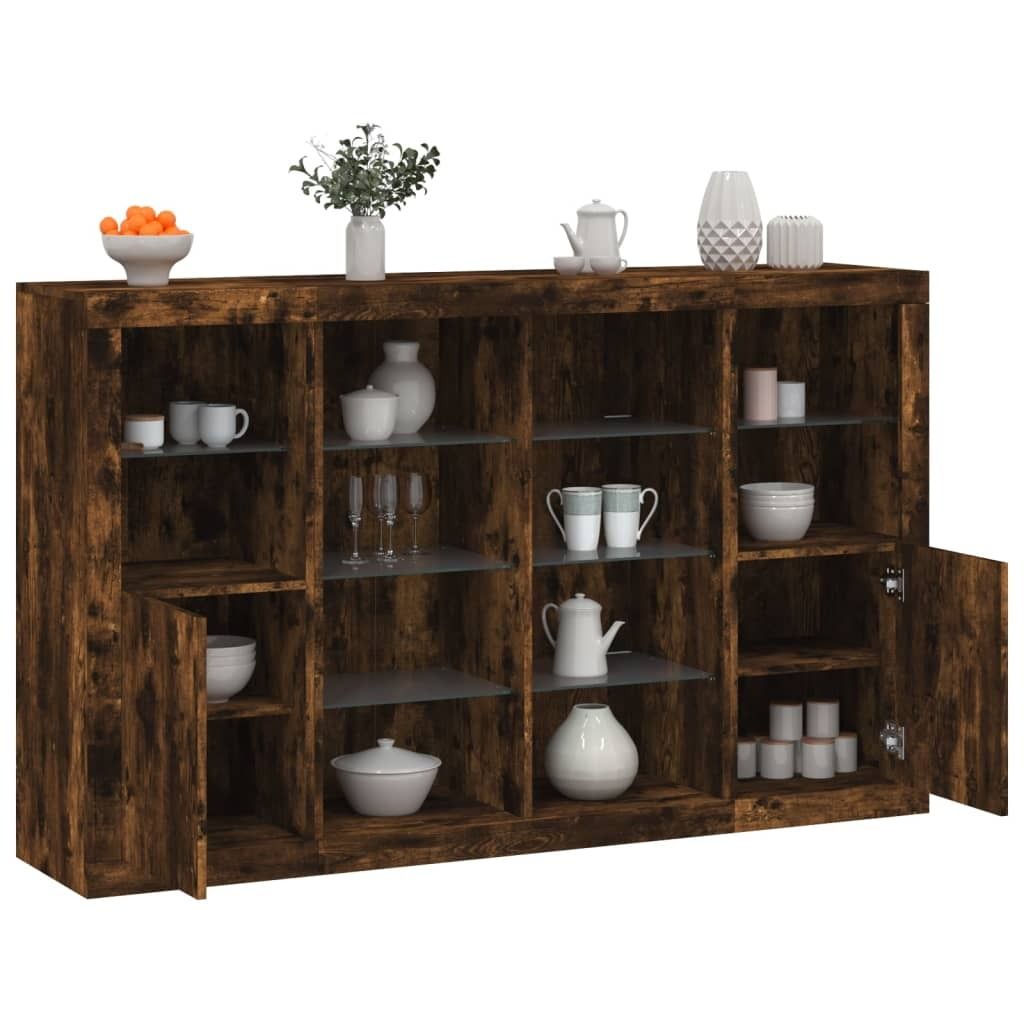 Möbel Sideboards mit LED-Leuchten 3 Stk. Räuchereiche Holzwerkstoff - Kommoden 3209139