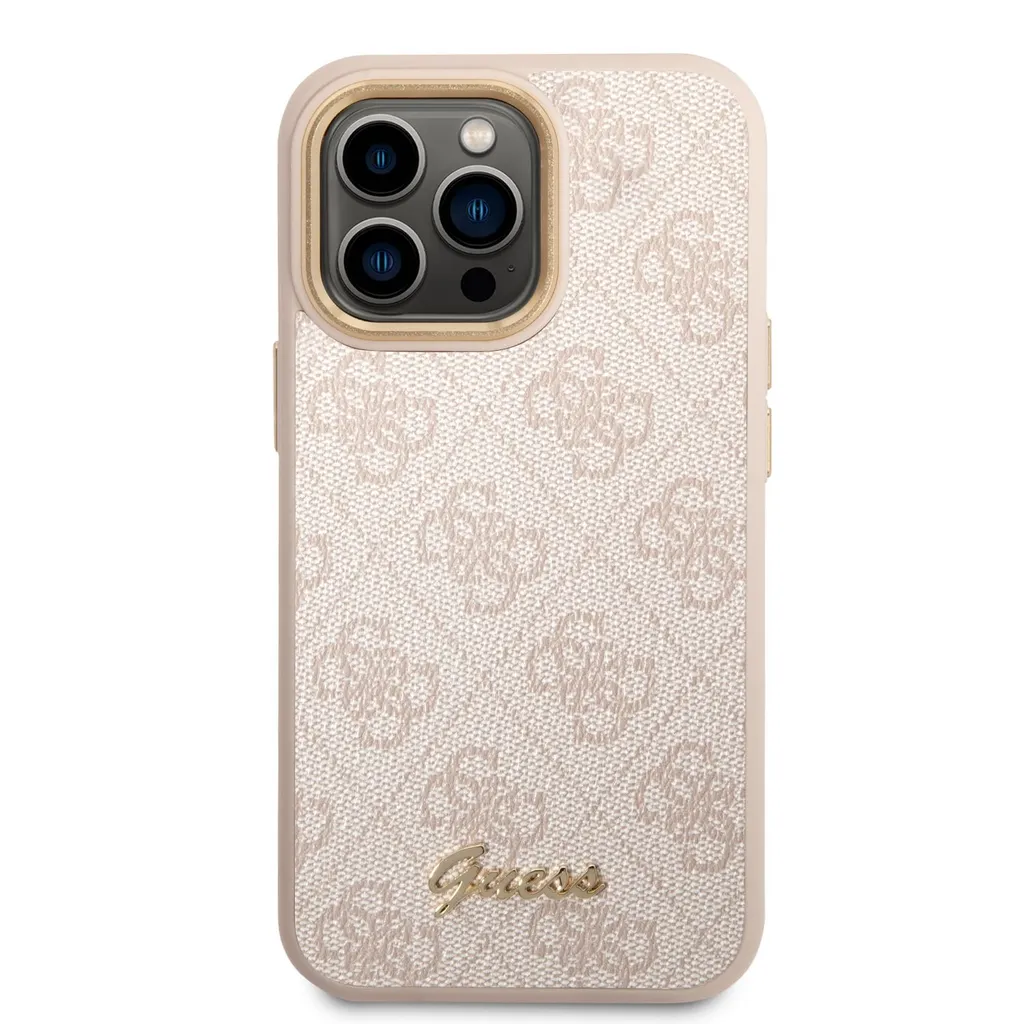 Guess Custodia Rigida Per IPhone 14 Pro 6.1'' - Collezione Strisce Rosa - TPU E Pelle Ecologica - 2