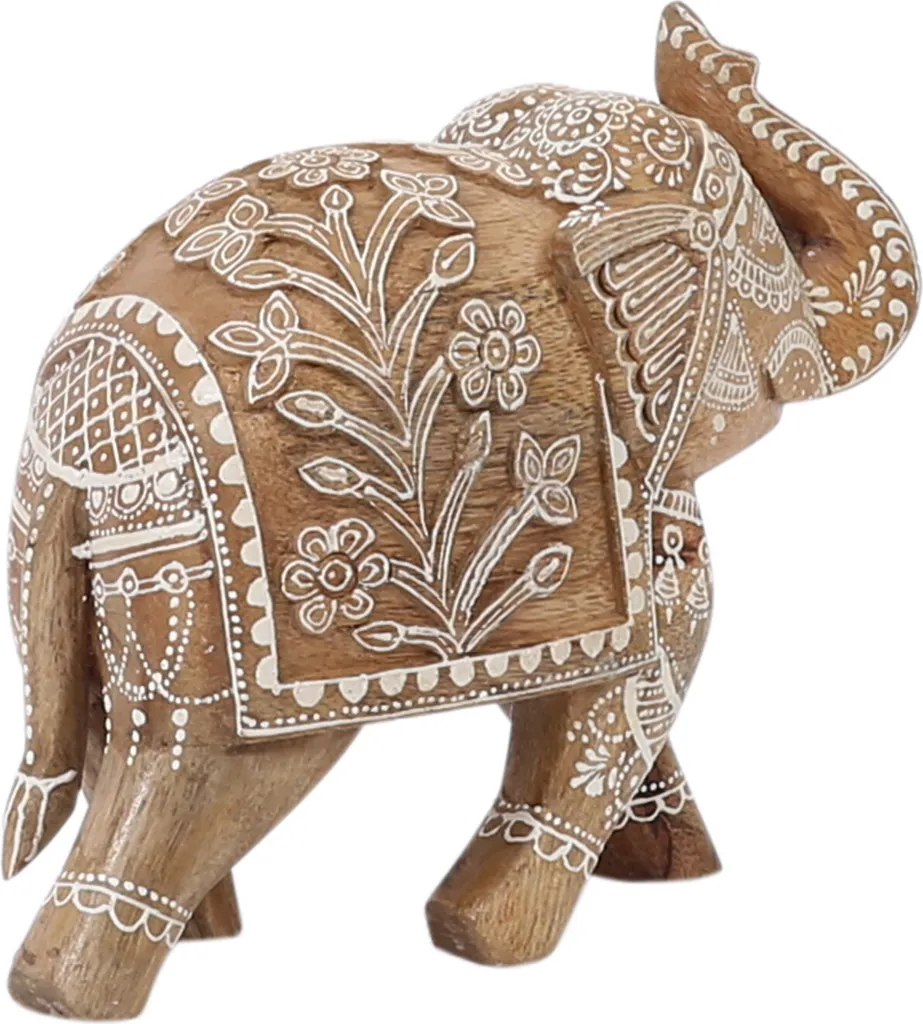 Statue Éléphant en Bois Décorative 20cm Style Boho Chic de Printemps