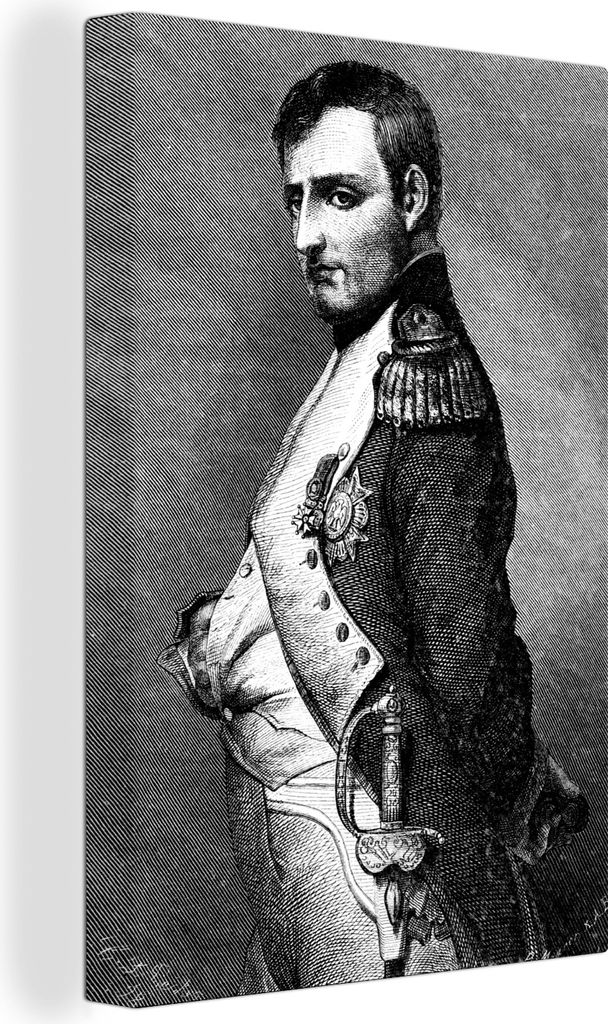 OneMillionCanvasses - Leinwandbilder - 90x140 cm, Schwarz-Weiß-Illustration von Napoleon Bonaparte in stolzer Haltung, Wandbilder Kunstdruck Wan...