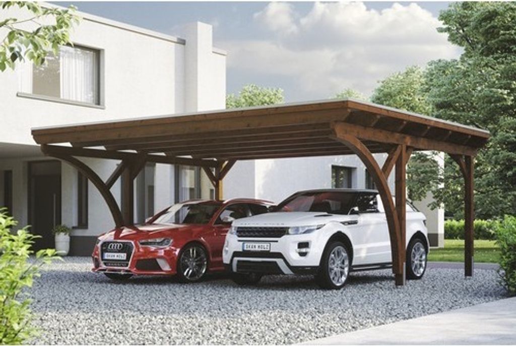 Doppelcarport Konsta Aluminium-Dachplatten inkl. 2 Einfahrtsbögen und H-Anker 618x500 cm nussbaum