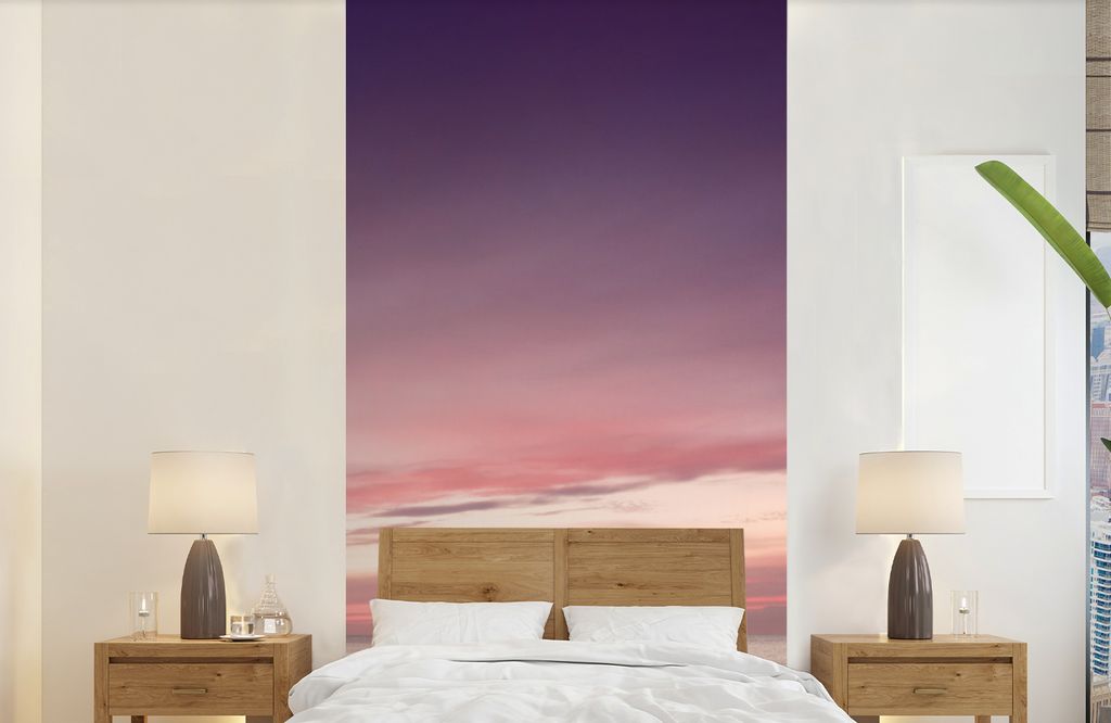 MuchoWow Fototapete für Wohnzimmer oder Schlafzimmer Wandtapete Vinyl Motivtapete Himmel - Lila - Meer - 120x240 cm - Hintergrundbild
