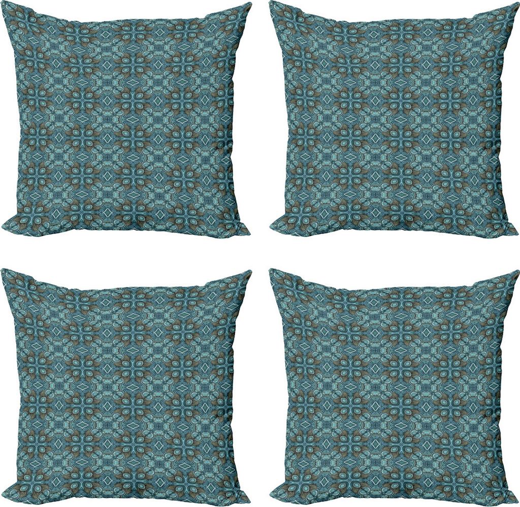 ABAKUHAUS Ethnisch Kissenbezug Set (4 Stück), Aqua Color Palette Hippie, Moderner Doppelseitiger Digitaldruck, 50 cm x 50 cm, Mehrfarbig