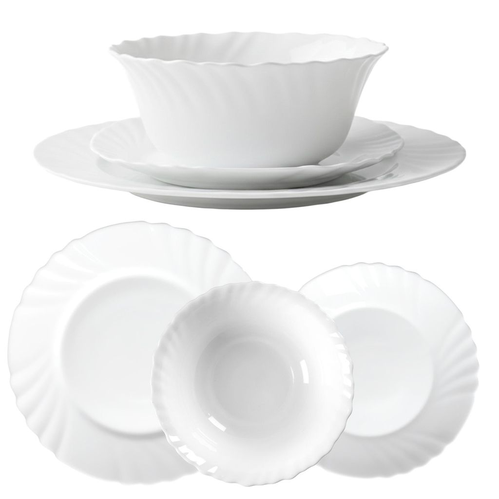 KADAX Geschirrservice 3-teilig, Geschirrset für 1 Person, Tafelservice mit Müslischale, Dessertteller & Speiseteller, Tellerset aus Opalglas, Ges...