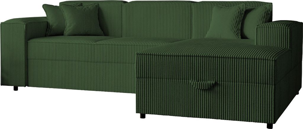 MIRJAN24 Ecksofa Santos L Cord, L-Form Eckcouch mit Schlaffunktion und Bettkasten, Polsterlehnen fest montiert, Kissen-Set (Farbe: Poso 14, Seite: ...