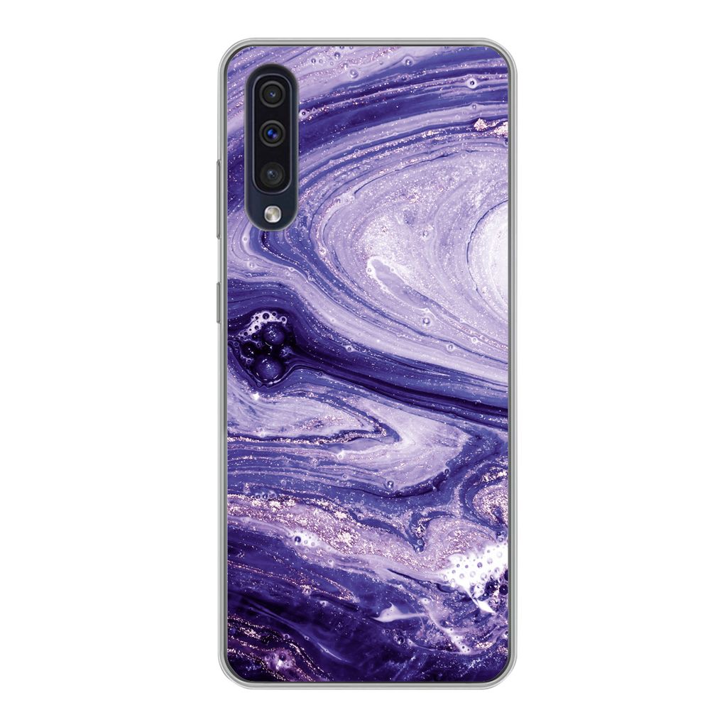 MuchoWow Handyhülle Schutzhülle Hülle für Samsung Galaxy A30s Marmor - Naturstein - Glitzer Silikon Softcase Handy Hülle - Karteninhaber