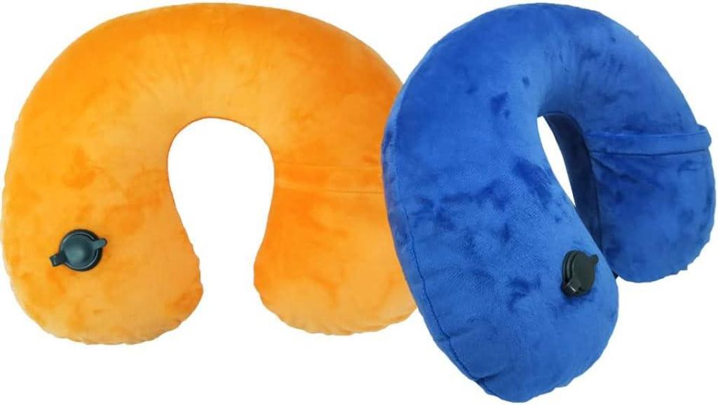 2 ultraleichte, aufblasbare Nackenkissen, U-förmig, orange/rot/königsblau, für Büro/Reisen, 2 Stück