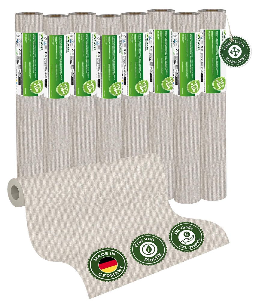 Vliestapete Vliestapete farbig – UNI Tapete einfarbig Cremebeige 8er Set, 8 x 15,00 m x 0,53 m, matt, waschbeständig, stoßfest, Germany – Vel...