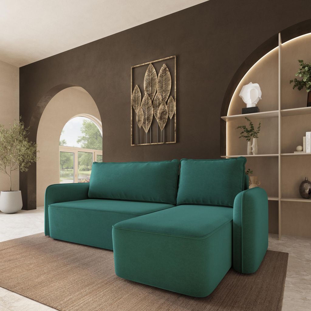 Masseno Ecksofa DOLVER CL mit Schlaffunktion L-Form, Sofa mit Bettkasten, Wohnzimmersofa, Couch, Soffa, Bettsofa, Couchgarnitur- Blau, CASTEL 75