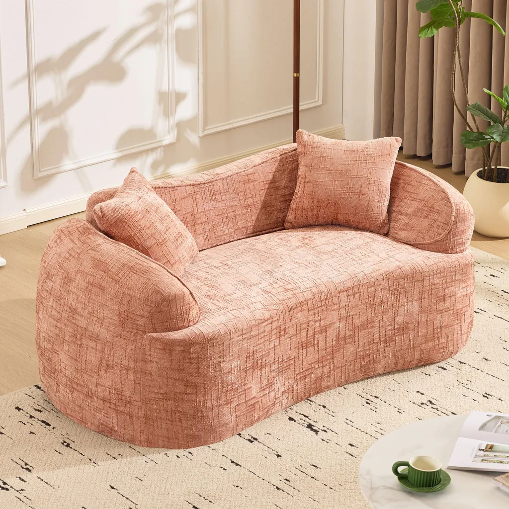 Canapé TV 2 places Relax sans Montage, Banquette Rose avec Accoudoirs