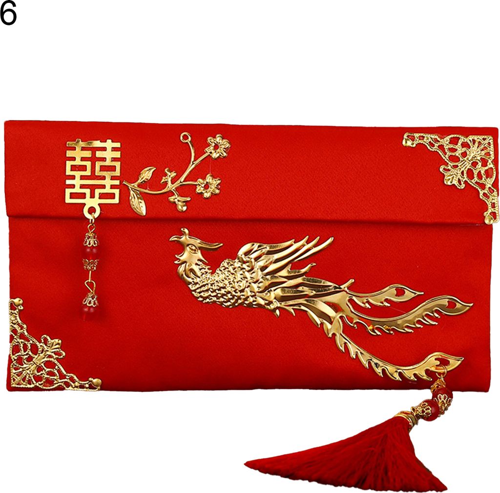 Klassische Glücksbeutel klare Textur Faux Seiden besuchen Verwandte Neujahr Red Envelope für Familie-6
