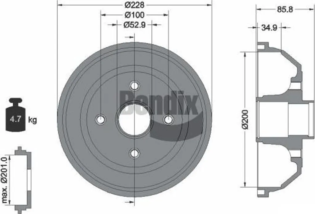 Tambour de frein BENDIX BDM1057 OE 418000 pour Opel Corsa C arrière