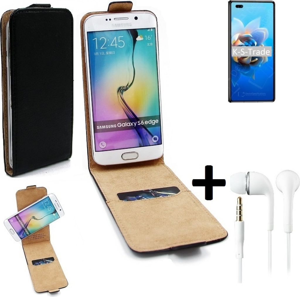 K-S-Trade Handy-Hülle + Kopfhörer kompatibel mit Huawei Mate X2 360° Flipstyle Schutz-Hülle Smartphone Tasche Case Flip cover schwarz 1x