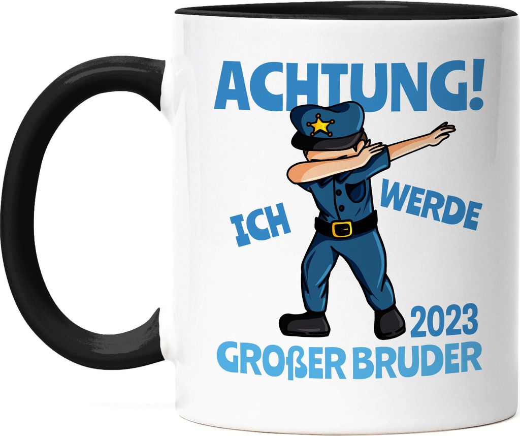 Ich Werde Großer Bruder 2023 Tasse Schwarz Ankündigung Schwangerschaft Polizist Dab Babynews