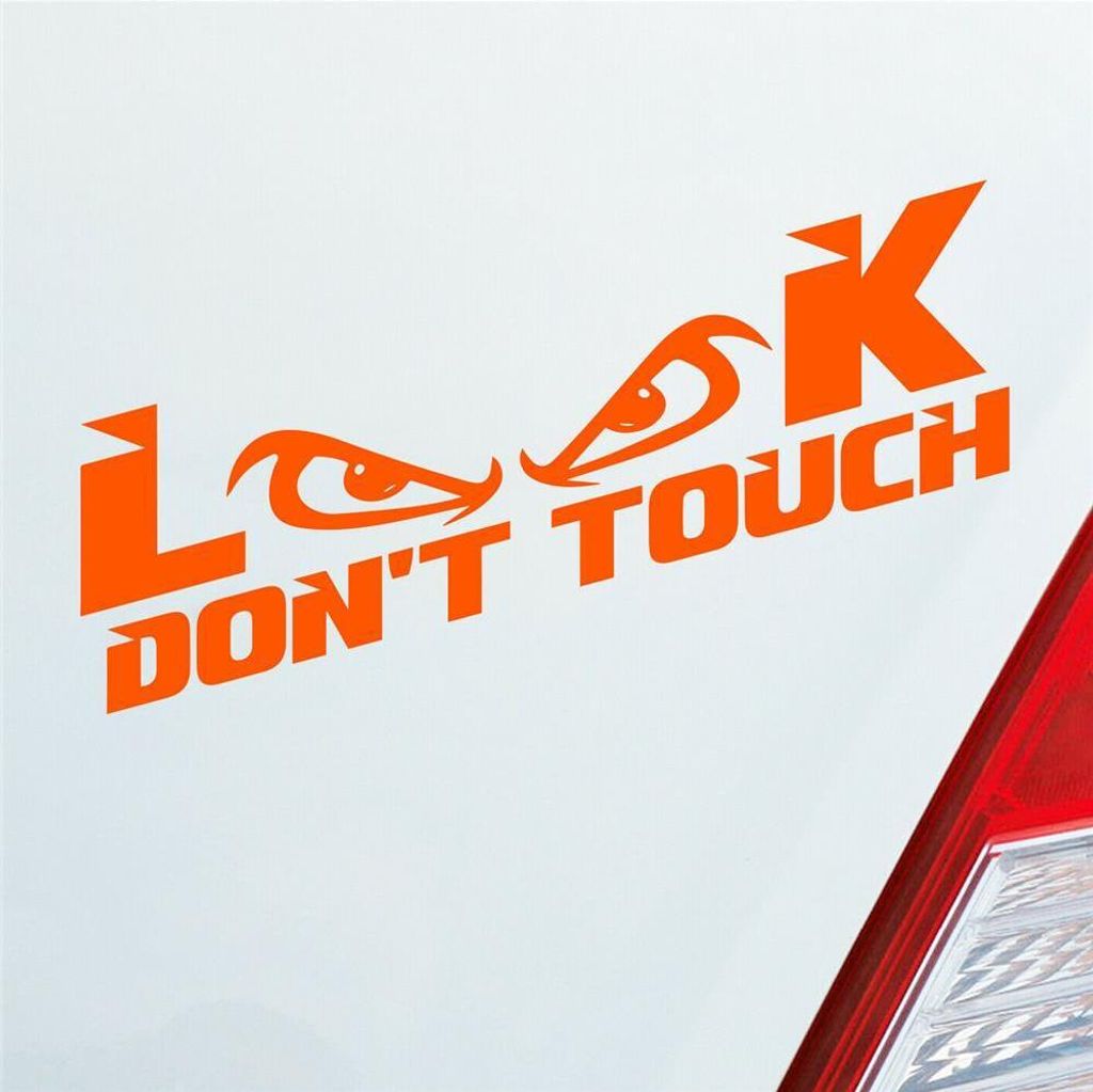 Auto Aufkleber Look Dont Touch Bad Eyes Böser Blick Monster Tuning 15x4 cm Orange Sticker Heckscheibenaufkleber