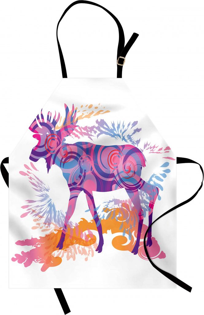 ABAKUHAUS Elch Kochschürze, Ungewöhnliche Deer Figur mit Trippy Ausgewählte Farbeffekte Digital Vivid Display, Farbfest Höhenverstellbar Waschb...