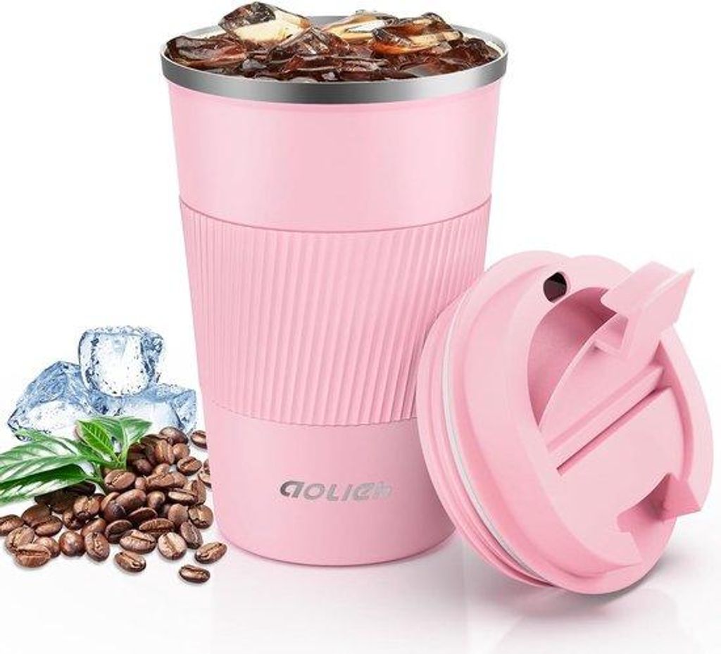 Isolierender Reisebecher aus Edelstahl, 380 ml, rosa
