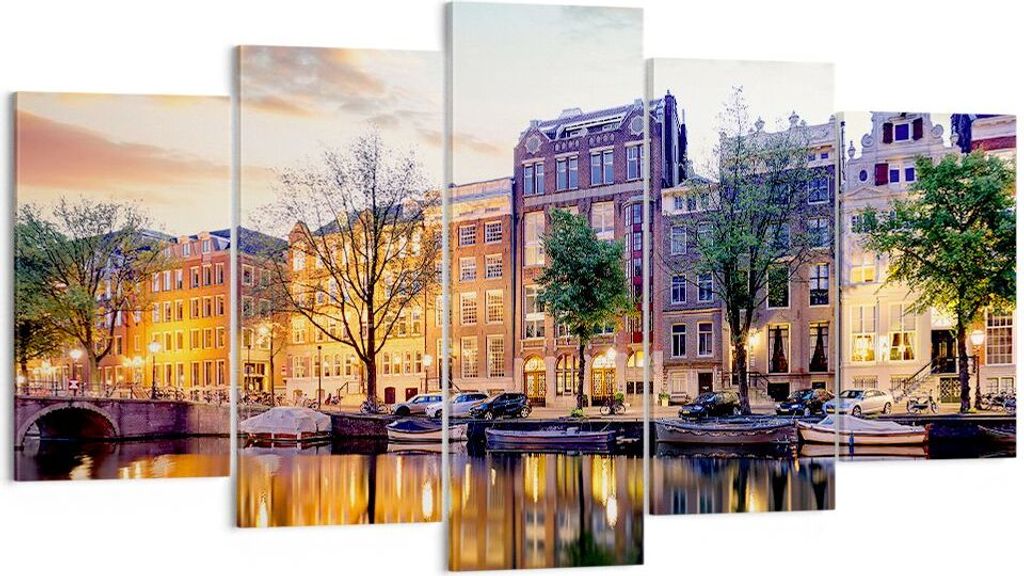 Bild auf Leinwand - Leinwandbild - Holland Kanal - 160x85cm - Wand Bild - Wanddeko - Wandbilder - Leinwanddruck - Bilder - Kunstdruck - Wanddekorat...