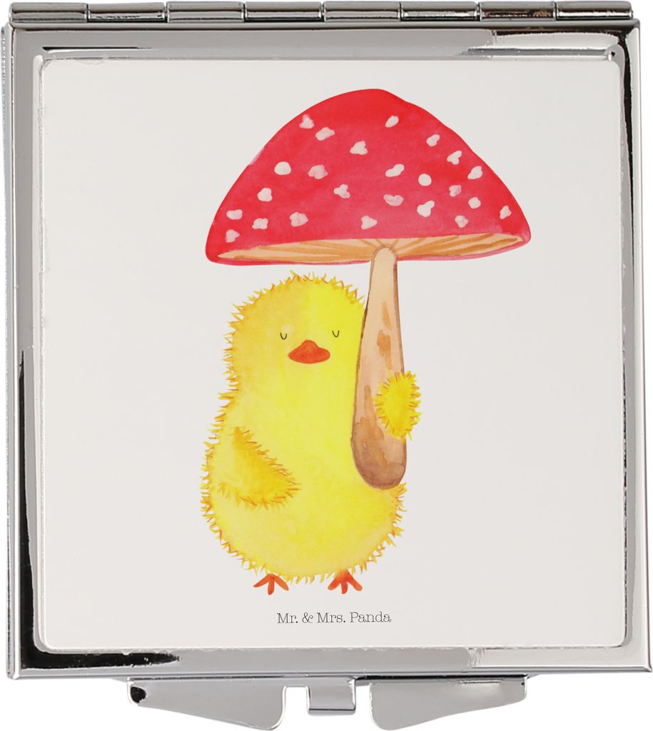 Mr. & Mrs. Panda Quadratischer Spiegel Küken Fliegenpilz - Weiß - Geschenk, Klappspiegel, Schminkspiegel, Frohe Ostern, Ostergrüße, Klappbarer,...