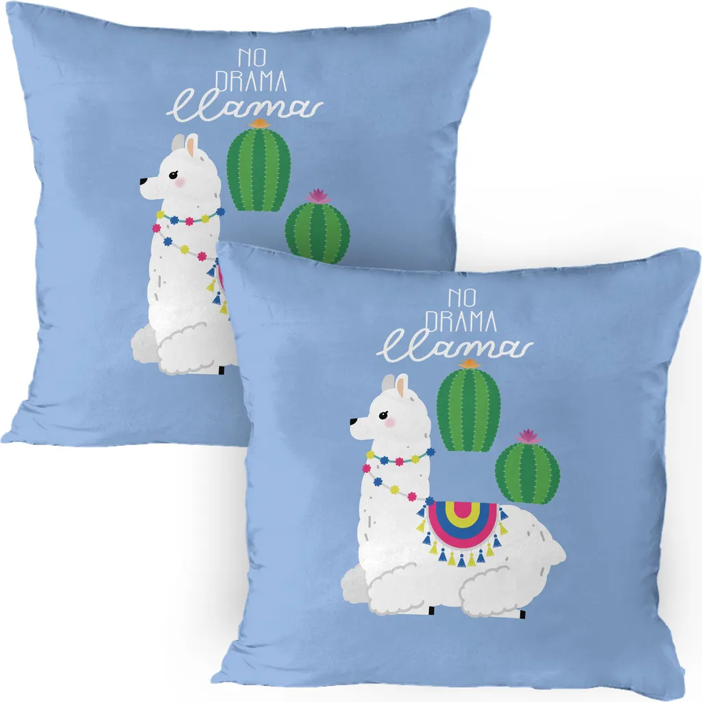 Federe Cuscino 80x80 Lavabili No Drama Lama | Set 2 Pezzi Multicolore