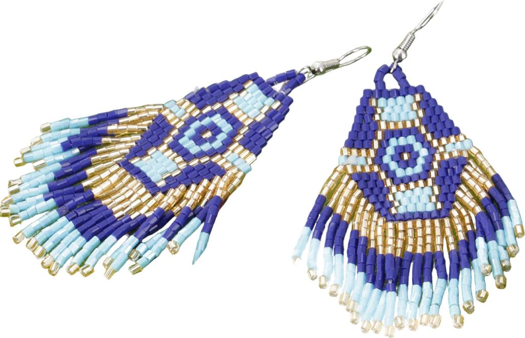 Indigener Ohrringe, Ethno Perlenohrringe - Modell 4, Blau, Glasperlen, 7*3 cm, Ohrringe + Ohrstecker Modeschmuck