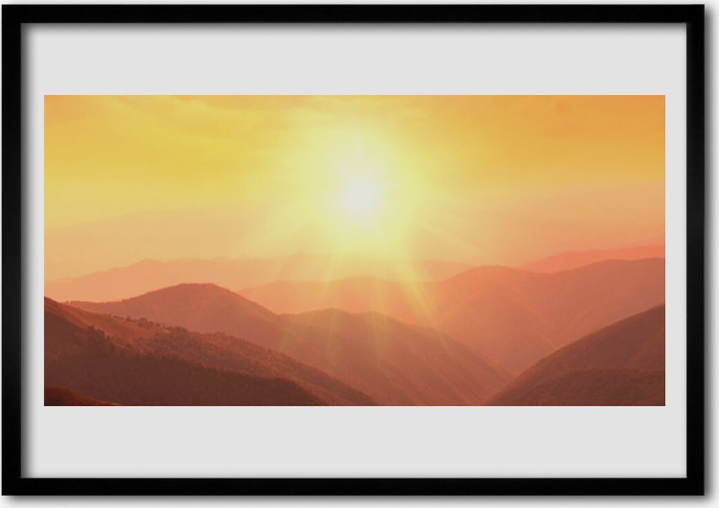 Bild 100x70 MDF-Rahmen Wandkunst Sun Mountain Landschaft