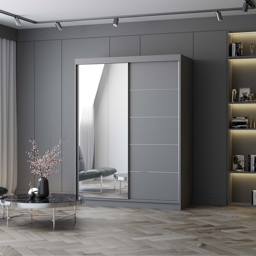 Armoire à portes coulissantes Armoire 150 cm gris/gris avec Image du produit 