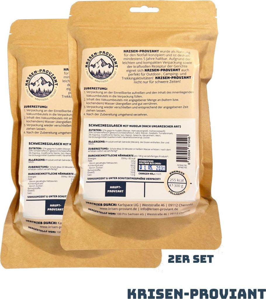 Krisen-Proviant - 2er-Set Schweinegulasch mit Nudeln Produktbild 